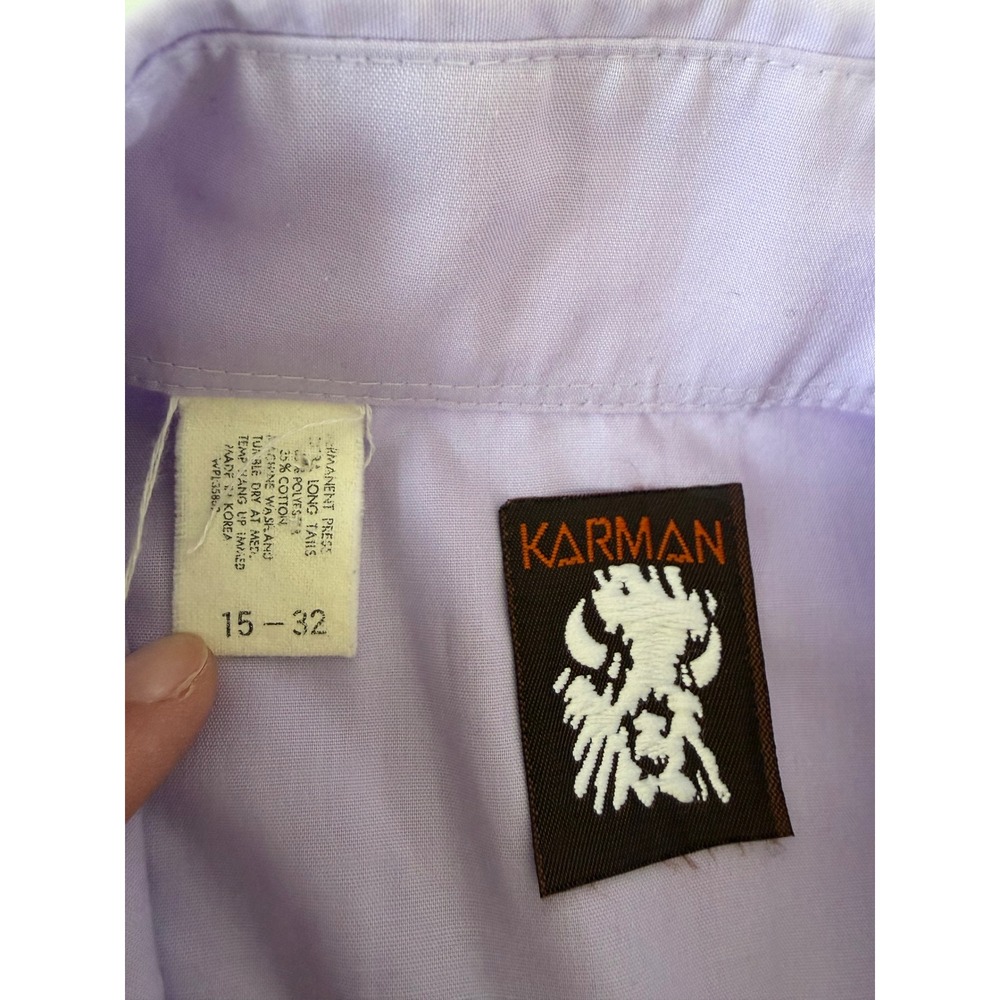 Vintage Karman Western Shirt Mens 15 32 Lavender Floral Embroidery Pearl Snap - Picture 4 of 6